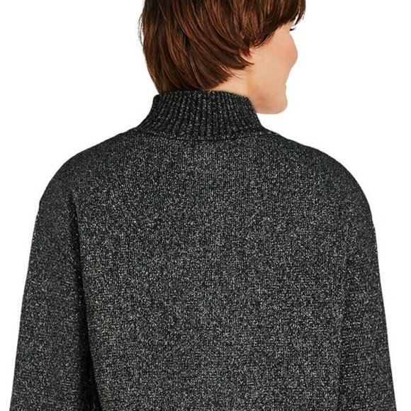 Chunky Super Soft Stretchy Charcoal Metallic Oversized Mock Neck Sweater - Picture 3 of 9